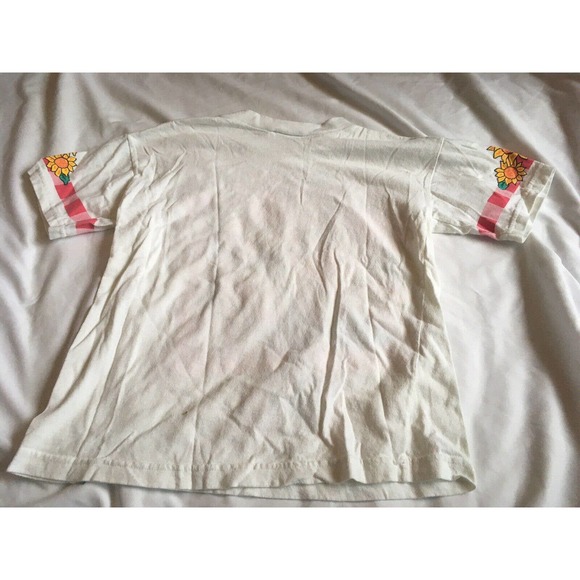 Vintage Royal Deb Girls White Sunflower Bouquet Graphic Tee Shirt 14 90s Bow - Picture 8 of 8